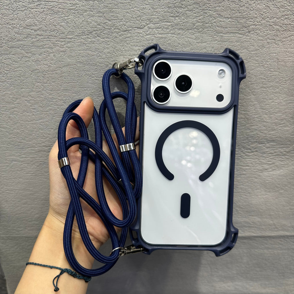 Magnétique Four Corner Drop Housse de téléphone avec une lanière diagonale