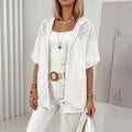 European And American Plus Size Women's Hollow-out à capuche Cardigan Dentelle Stitching Pocket D