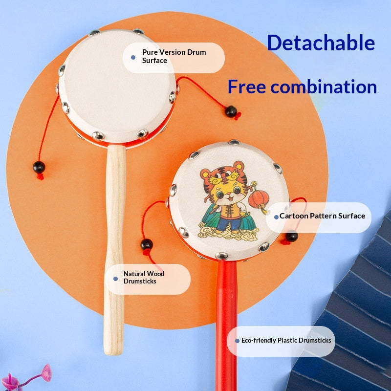 Wooden Sheep Hand Drum - Baby Shaker Toy for Newborn Boys Girls Trad