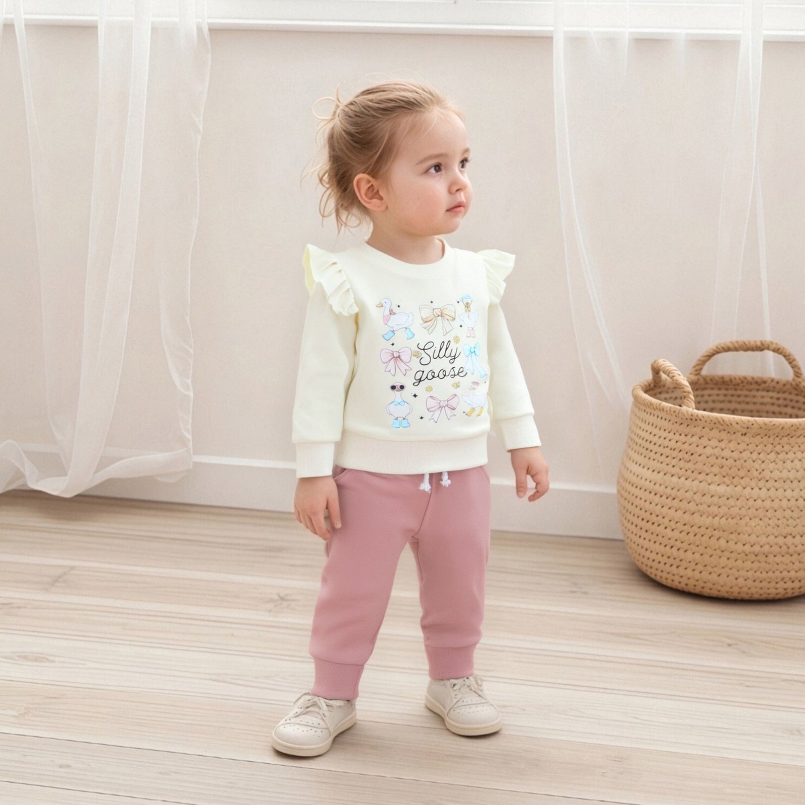 Bébé Filles Duck Et Letter-print Hoodie Set