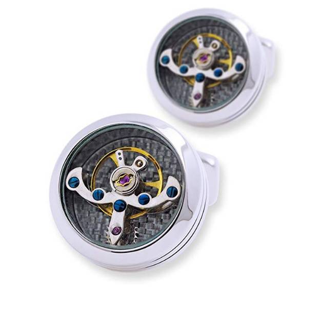Tourbillon Mouvement Français Chemise Boutons de manchette Acier inoxydable Mécanique