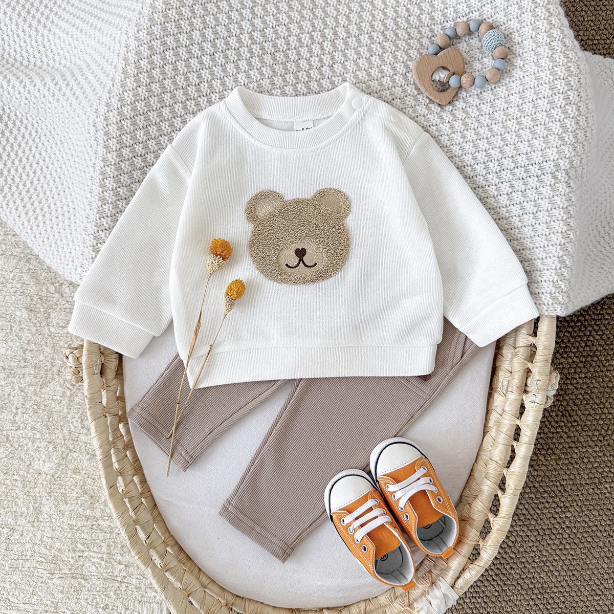 INS Unisex Baby Bear Print Ensemble de capuche et de sweatpants à manches longues pour Springautumn