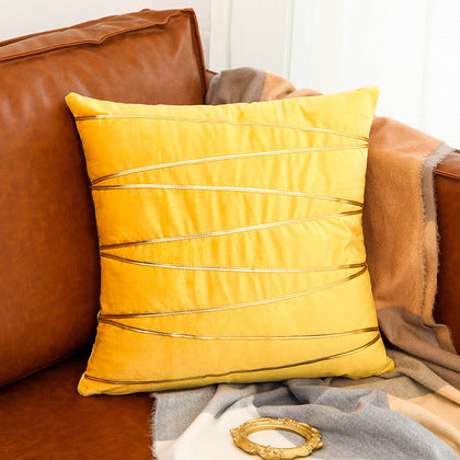 Couvercle d'oreiller de luxe en velours plaqué or Broderie Diagonale Couchage décoratif pour Sof