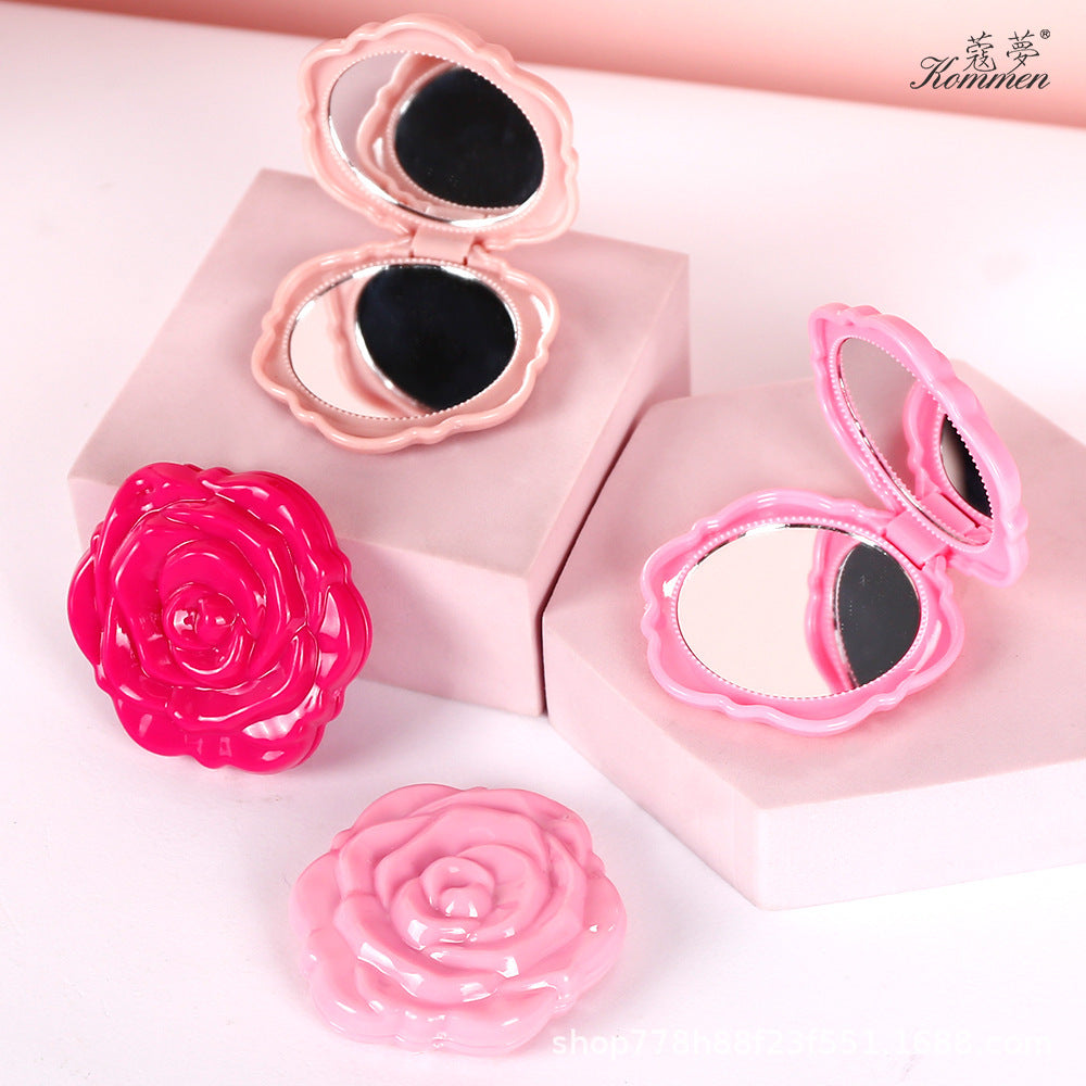 Miroir pliable portable avec motif rose électroplaqué