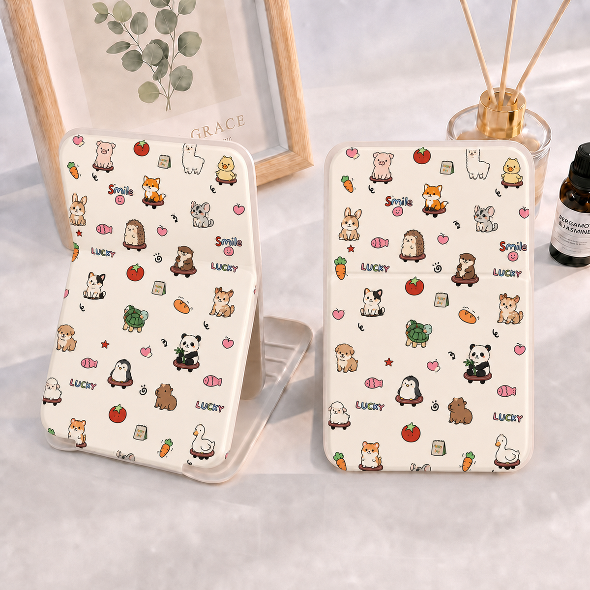 Mignon dessin animé animal imprimé pliant miroir compact