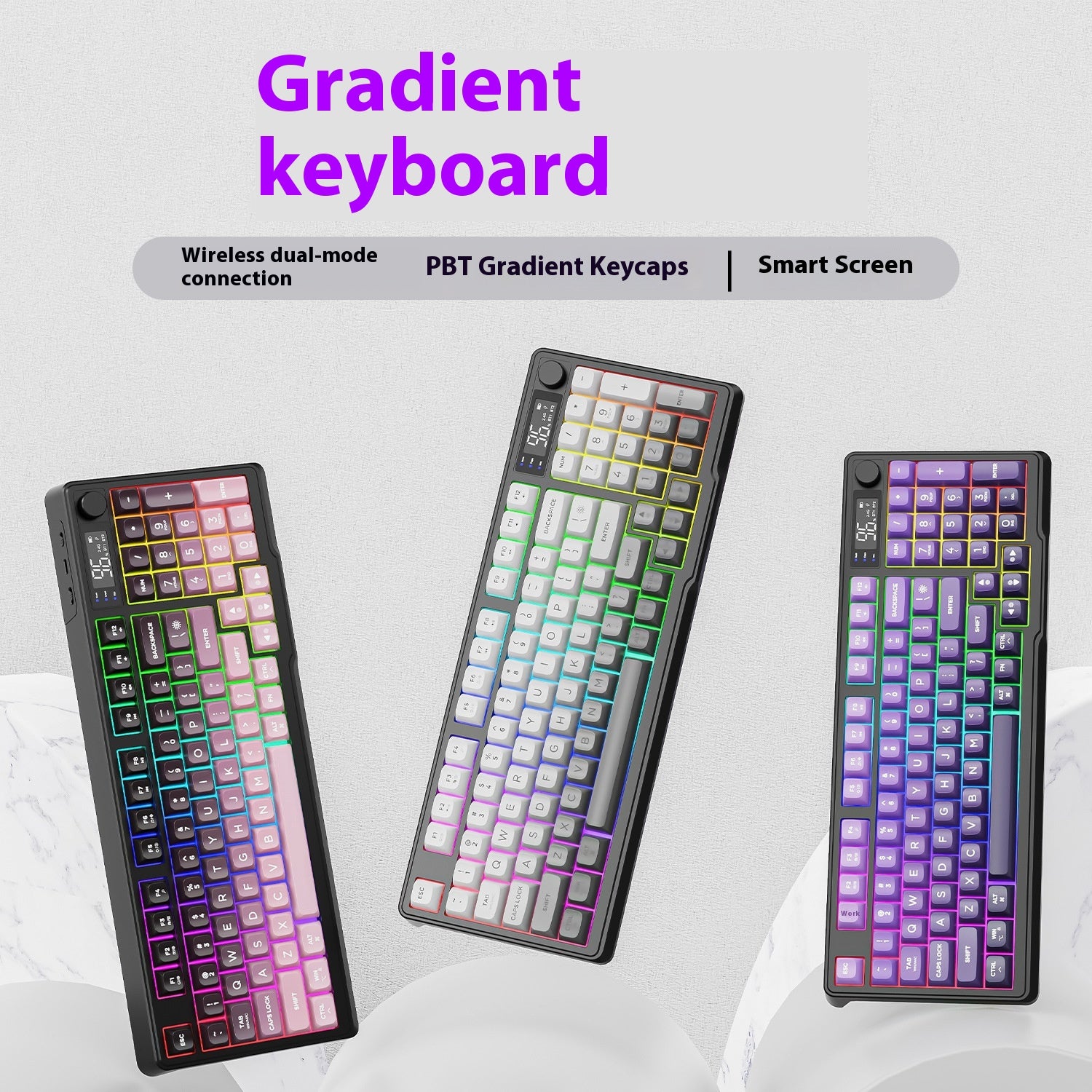 Wireless Bluetooth Double mode clavier Gradient Belt Display Computer Office