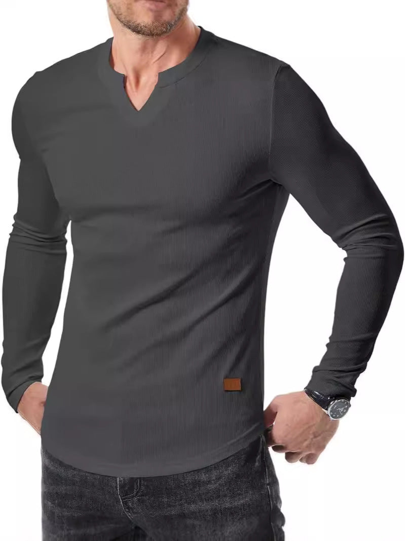 Amazon Commerce extérieur Automne et hiver Hommes V-col Pit T-shirt Solid Color Casual Mode