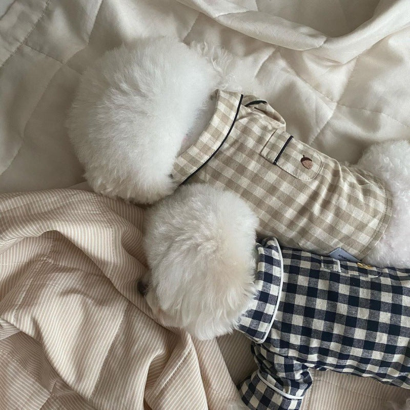 Corée Plaid Kaki Pajamas de poche bleu pour chiens