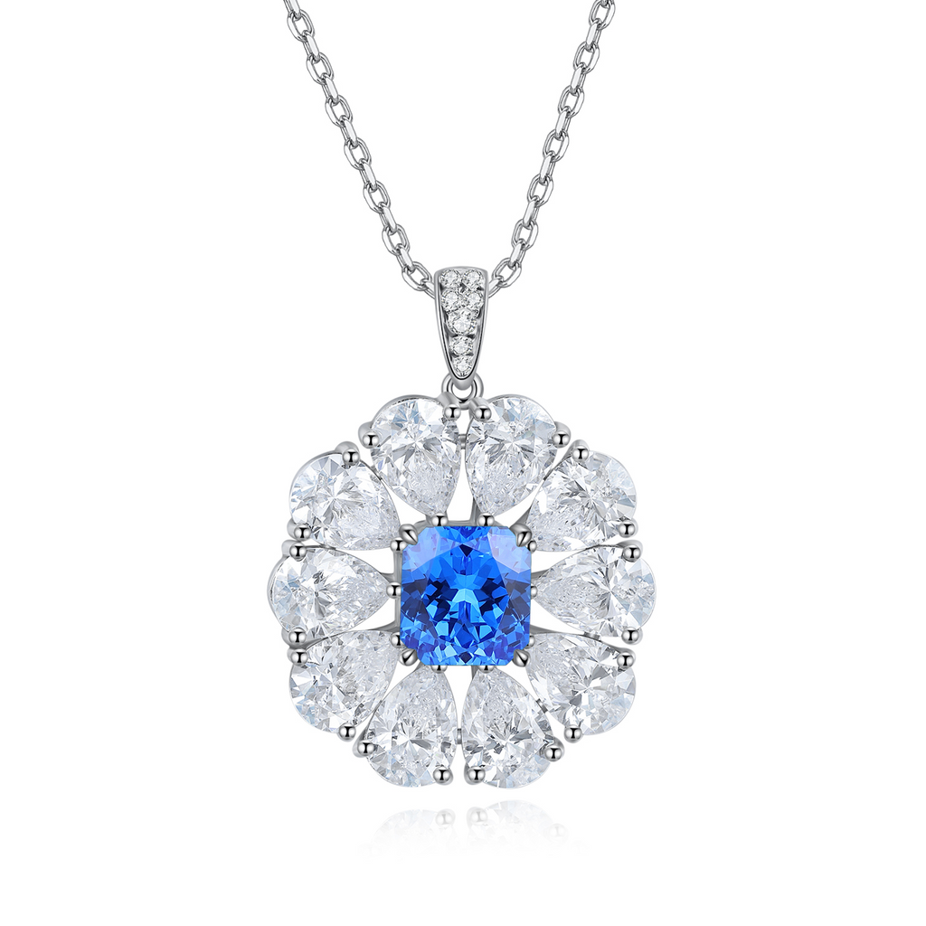 S925 Argent 7.7g Collier de pierre gemme créé en laboratoire