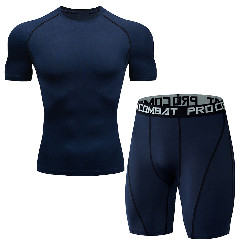 Hommes Quick Dry Compression costume 2 pièces Athletic Short Sleeve Tight Chemise Elastic Waist Sp