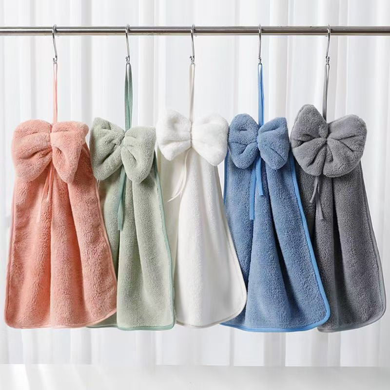 Haut de Densité Velvet Corail Bow mignon pendaison serviette de main Absorbant