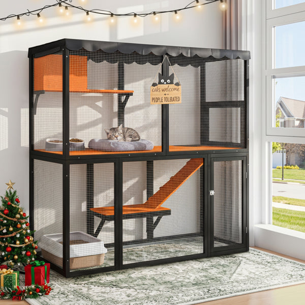 Catio en bois Enclos de chat extérieur Grande maison de chat pour les chats mulitiples Promenade