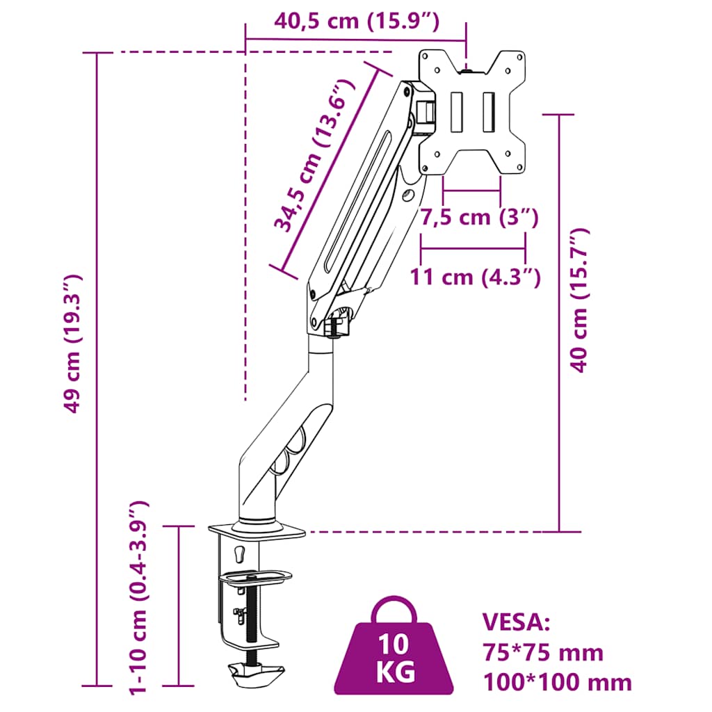 Arme de moniteur (unité unique) pour Max 27 pouces