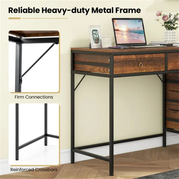 Accueil Bureau Bureau double bureau avec 5 tiroirs de rangement