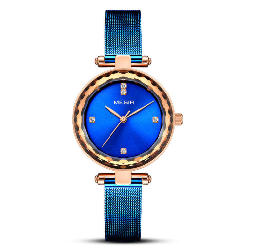Élégante coupe-miroir Importé Mouvement Quartz Femmes Montre avec une bande d'acier et Diamond Acc