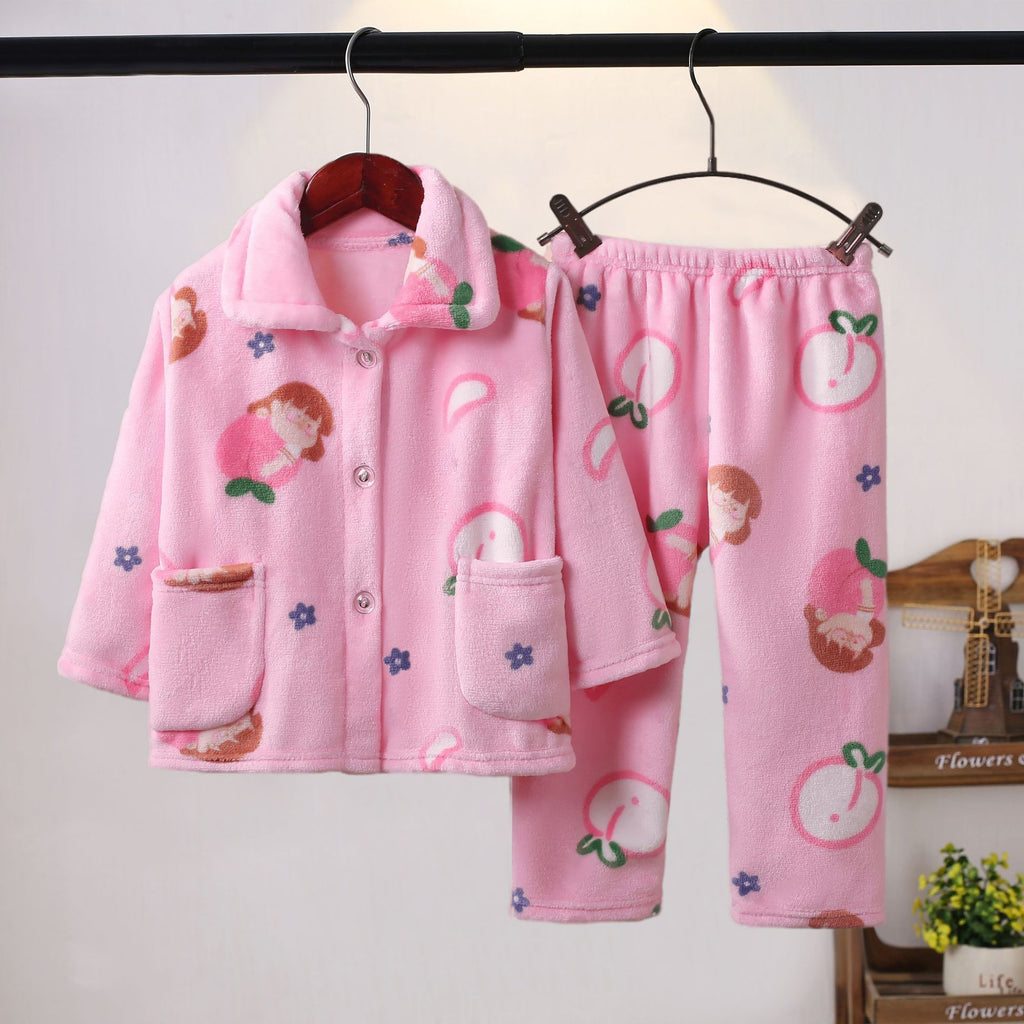 Printemps et automne Flannel de garçons et filles Mignon Kawaii Cartoon Animal Homewear