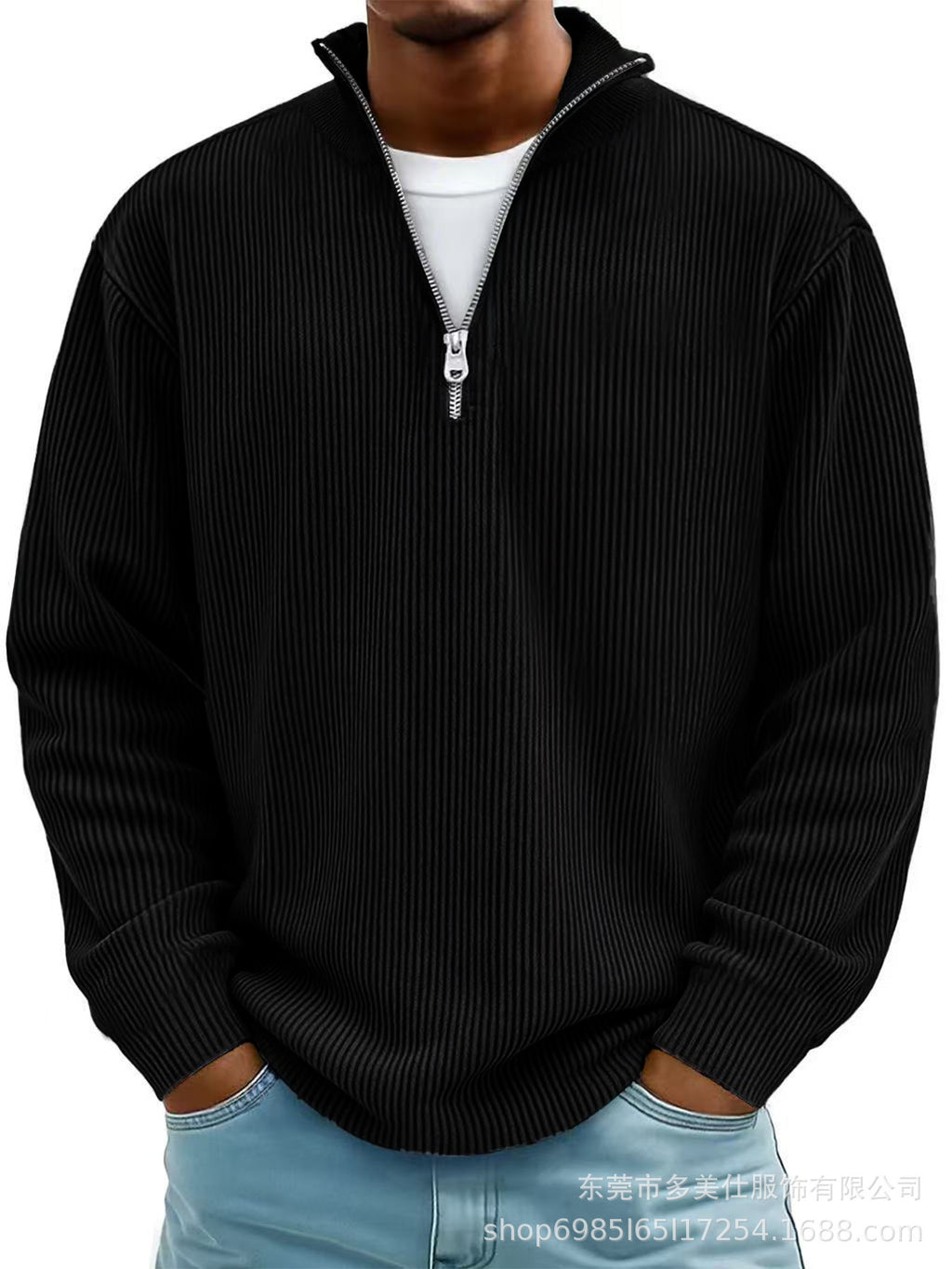 L'automne et l'hiver des hommes Casual Stand-Up Collar zipper Corduroy manches longues hommes Polo Shi
