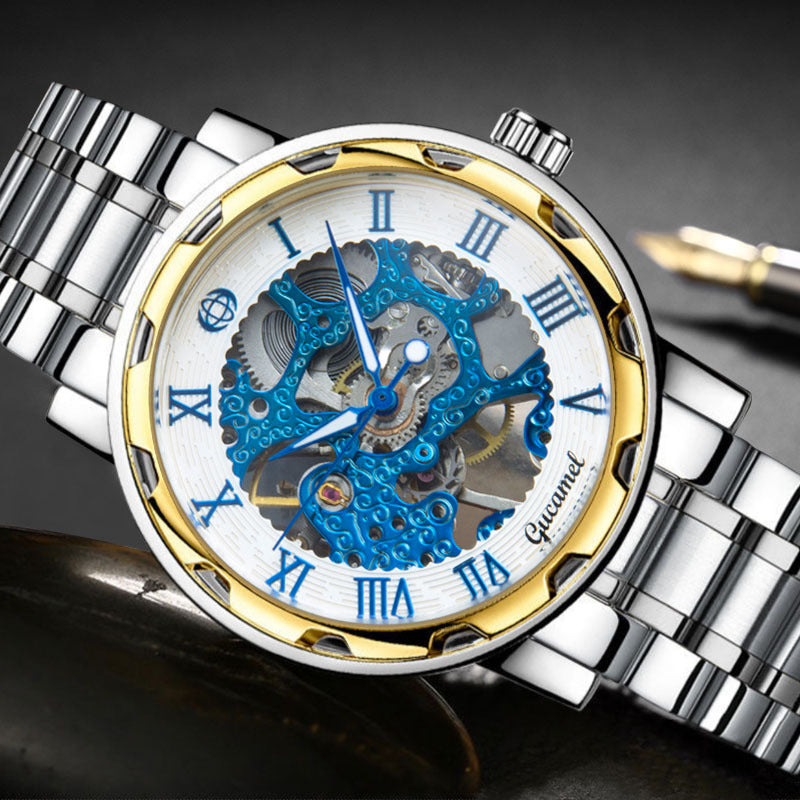 Bracelet en acier Hollow Gold Montre mécanique manuelle