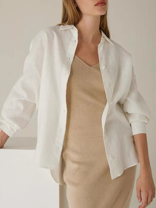 Veste de chemise haut de gamme en lin Jaune Cool-feel Top Old-Money Style Par Ma Zhi Yu