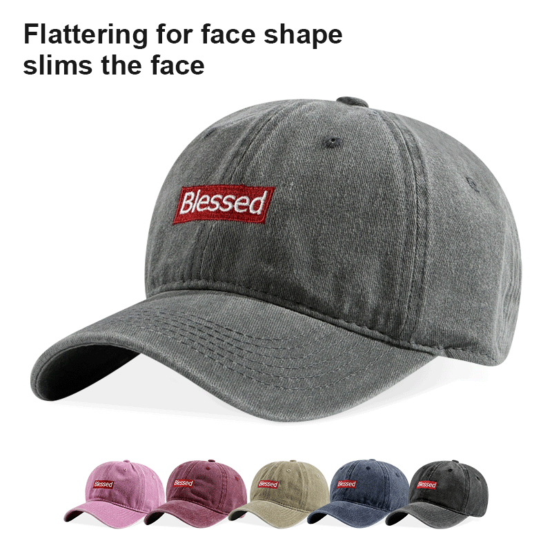 Vintage Lavé Bienheureux Brodé Casquette de Baseball Ajustable Unisexe Streetwear Chapeau de papa