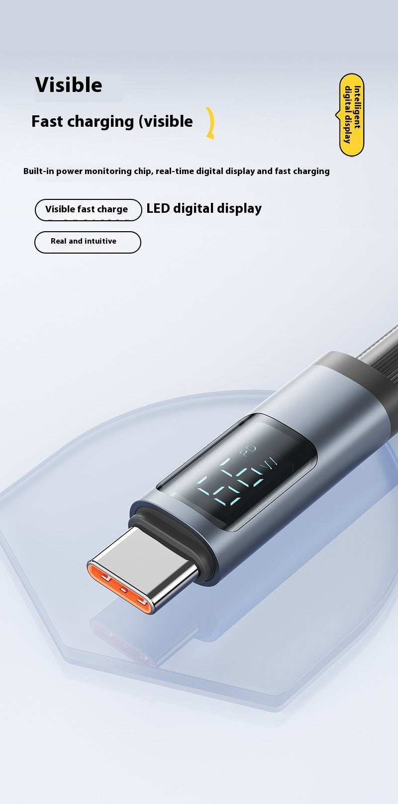 Câble de données à charge rapide approprié pour recharger la cabine de recharge de la ligne de données d'affichage numérique Type-c