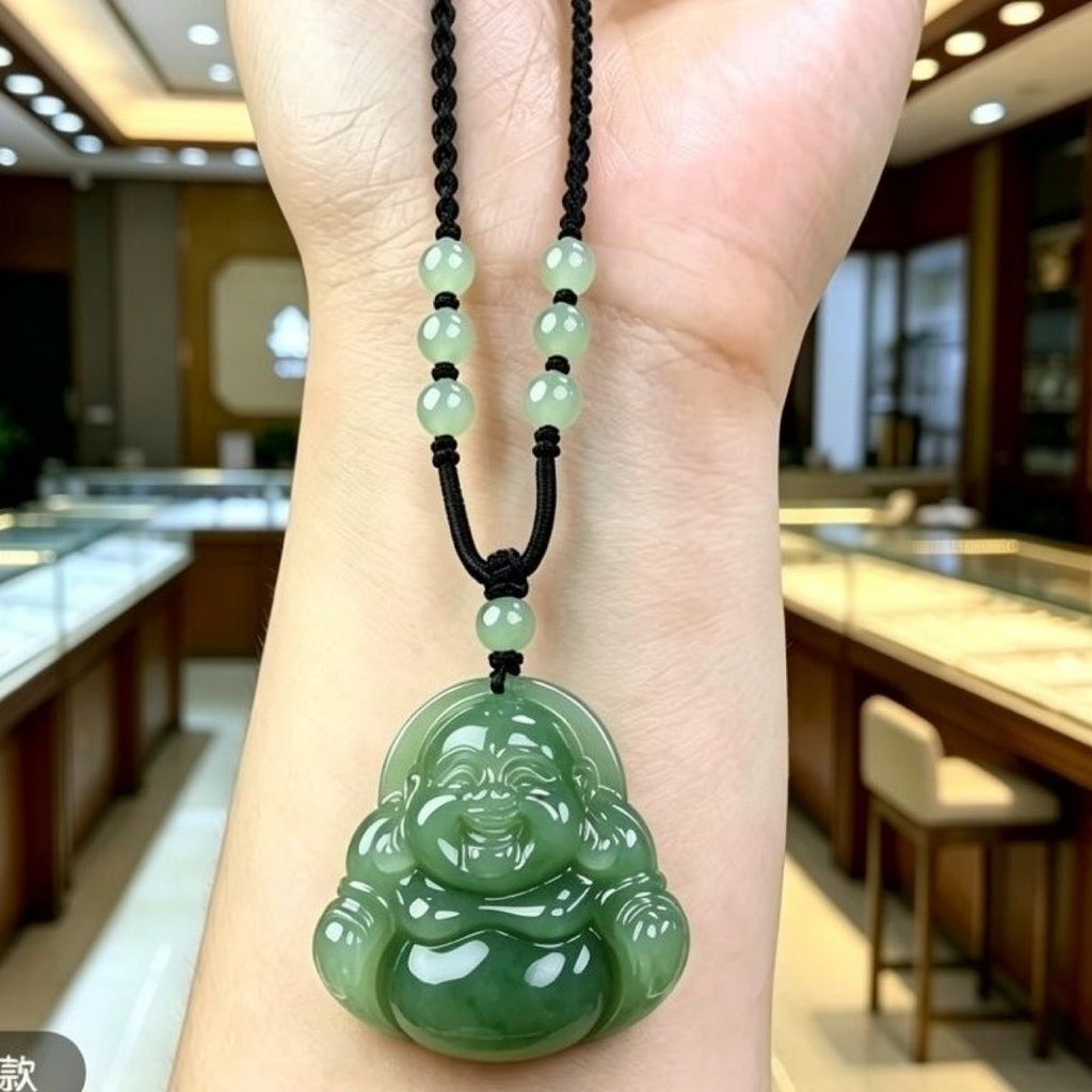 Véritable huile de jade vert de jade pendentif de Bouddha naturel Grande-Bélide Maitreya rire Bouddha Ja