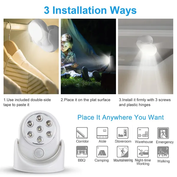 Lampe de nuit sans fil LED Spotlight 90 Degree Motion Sensor