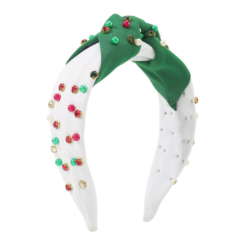 Noël Diamant à large bord Perle Contraste Couleur Knotted Light Luxury Festival Headban