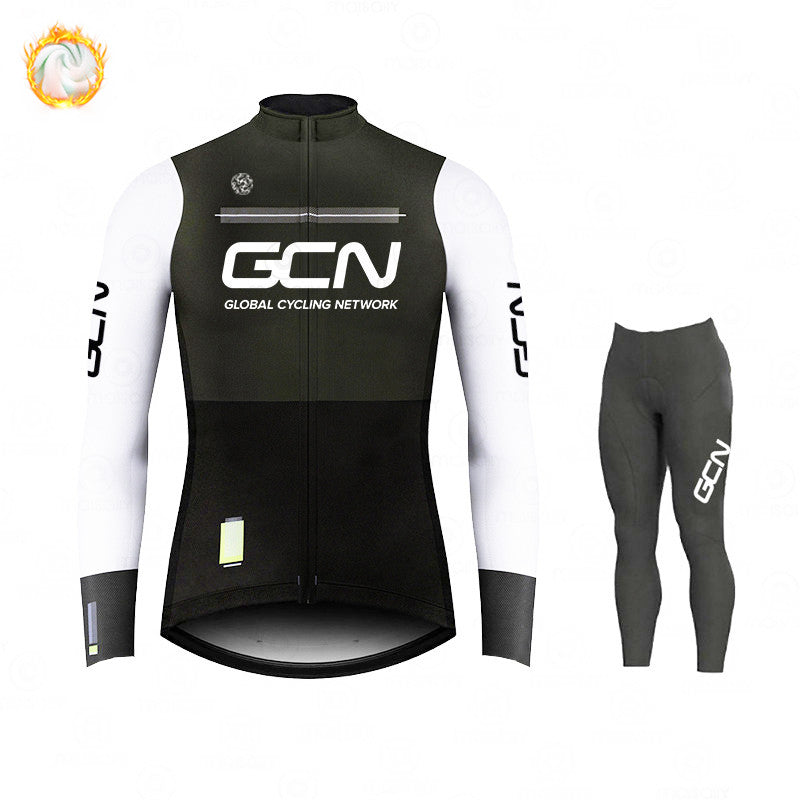 GCN Fleece Long Sleeve Cycling Jersey Cycling Jersey Running Winter Series