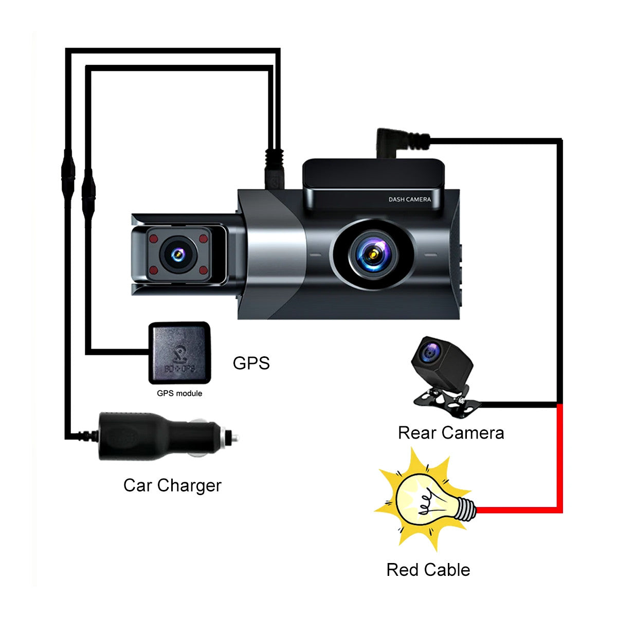 1296P HD Wifi Dash Cam Pro enregistreur de caméra de voiture 3-Lens arrière avant vision de nuit UK