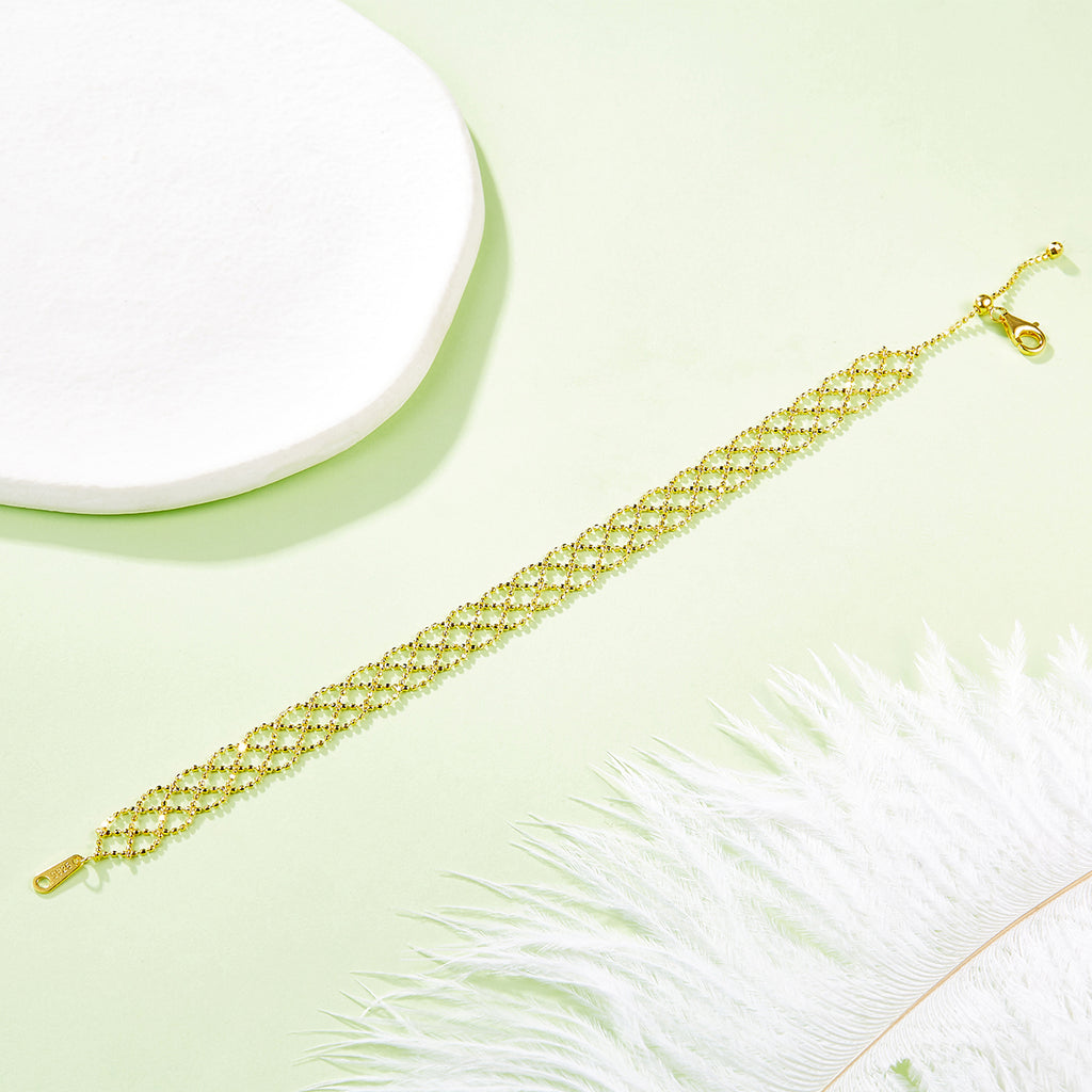 S925 Argent Sterling Bracelet en mailles creuses 2,2g Léger 18,5cm réglable 8,0mm Largeur 3