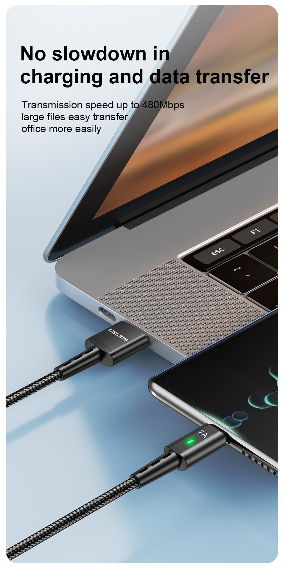 7A Android tressé long 2M câble de charge