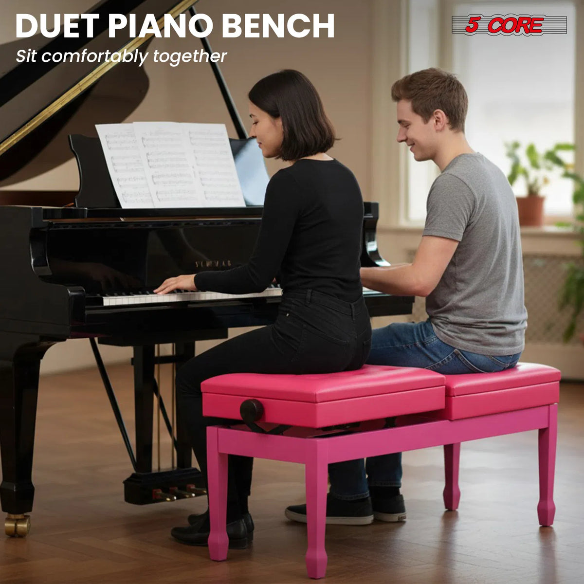 5 Core Duet Piano Banc 3.5 pouce rembourré Tabouret Coussiné Chaise Musicienne en bois lourd w