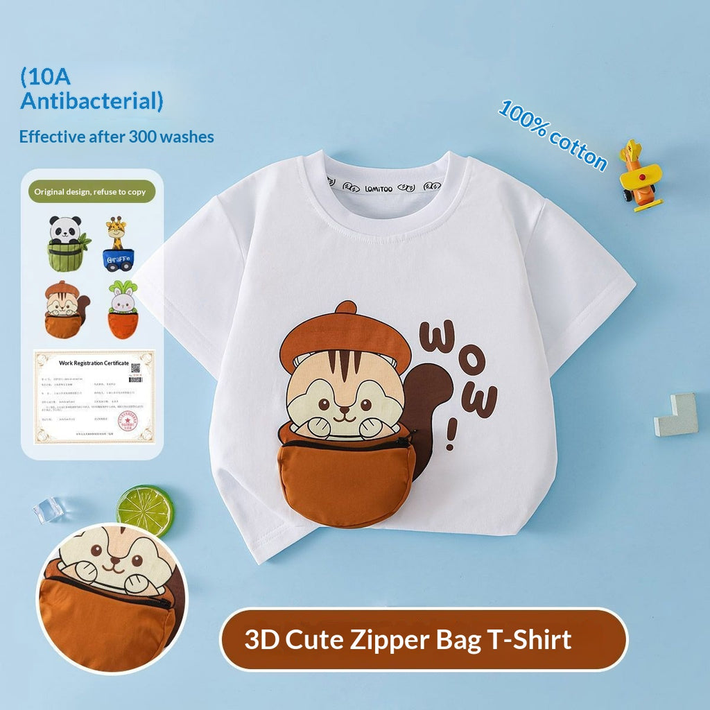 Boys' 3D-decorated short-sleeved cotton T-shirt
