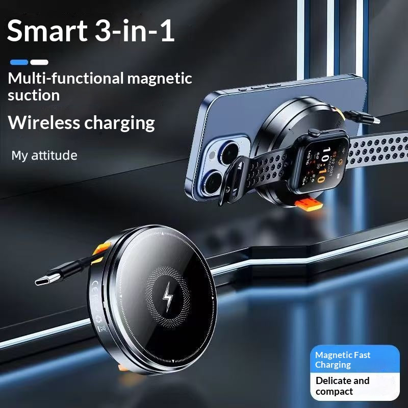 Support de charge sans fil magnétique rétractable 3-en-1 en alliage de zinc