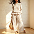 Fashionable femmes Casual Top et large-leg Pantalons ensemble