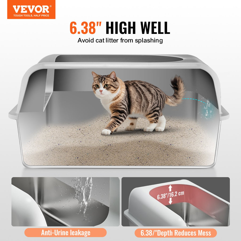 VEVOR 6 Boîte à litière pour chat profond Boîte à litière sans or avec panneau filtrant