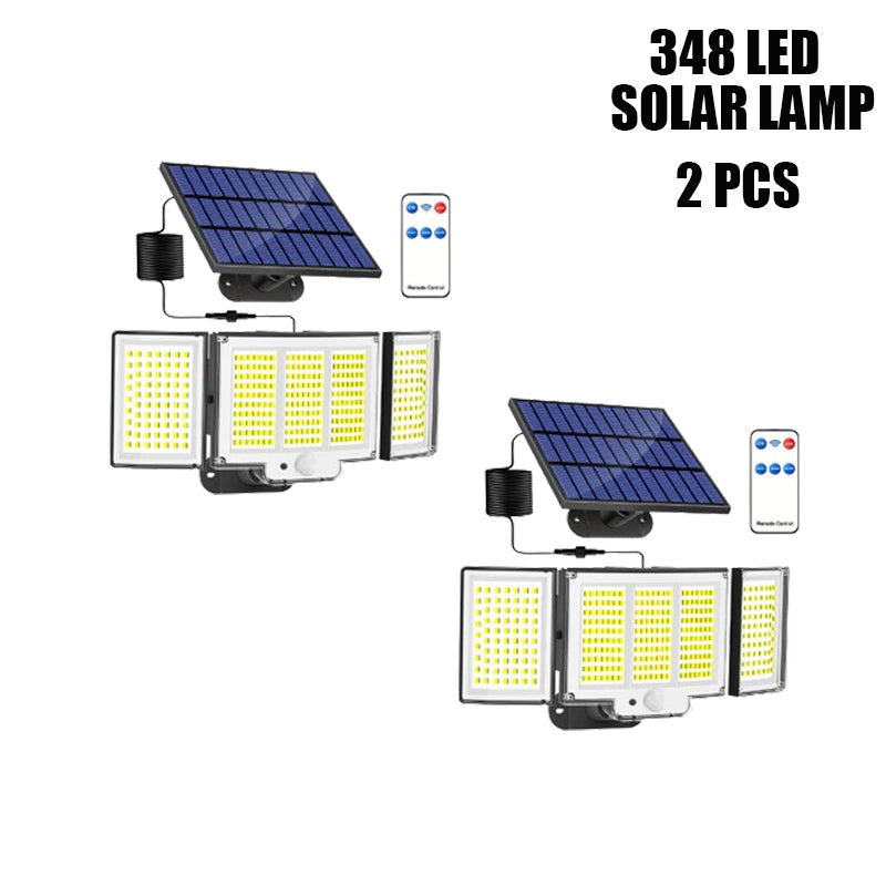 1,2 Pack Solar Lights Outdoor 348 LED Motion Sensor Lights With Remote Control 3 Head Wate