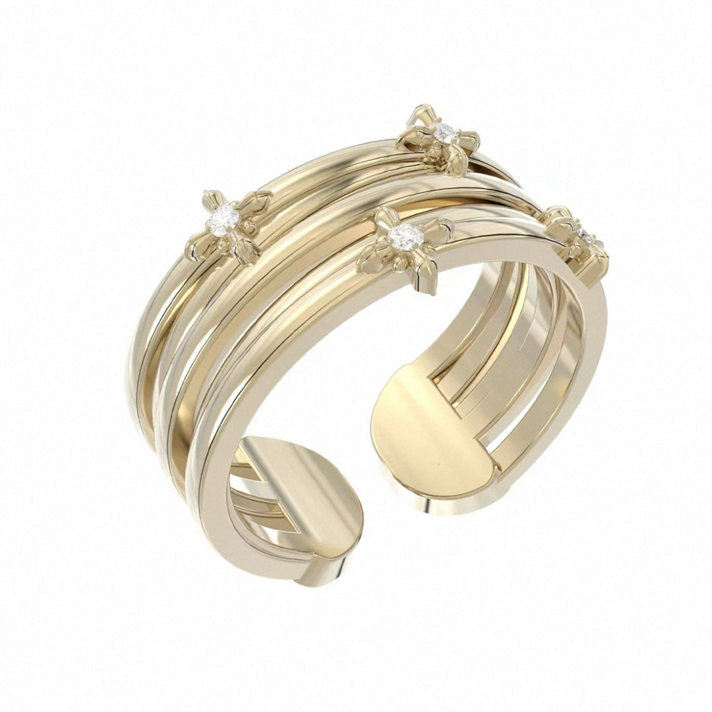 Trois lignes horizontales Bijoux Iris Fleur Anneau Lumière Titanium Dentelle Hollow Maillard Lumière
