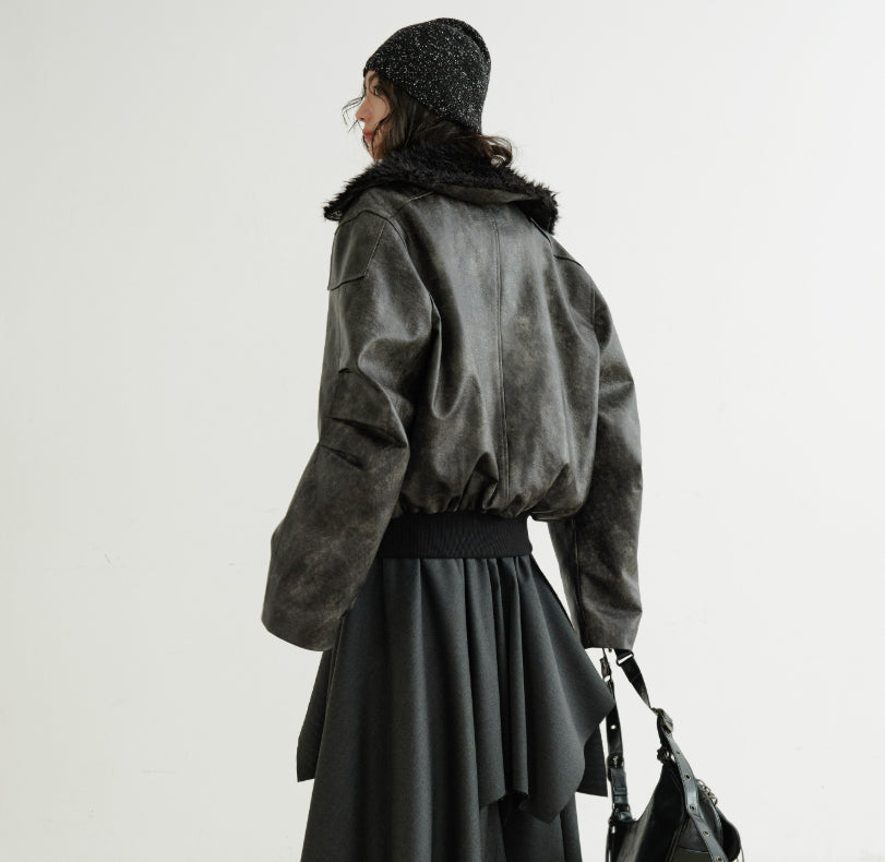 Veste en cuir PU faux col de tortue