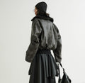 Veste en cuir PU faux col de tortue