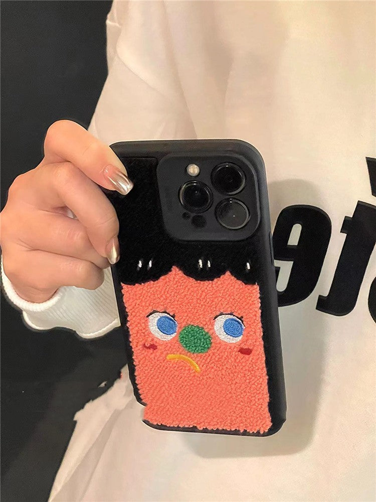 Serviette brodée en couple étui téléphonique