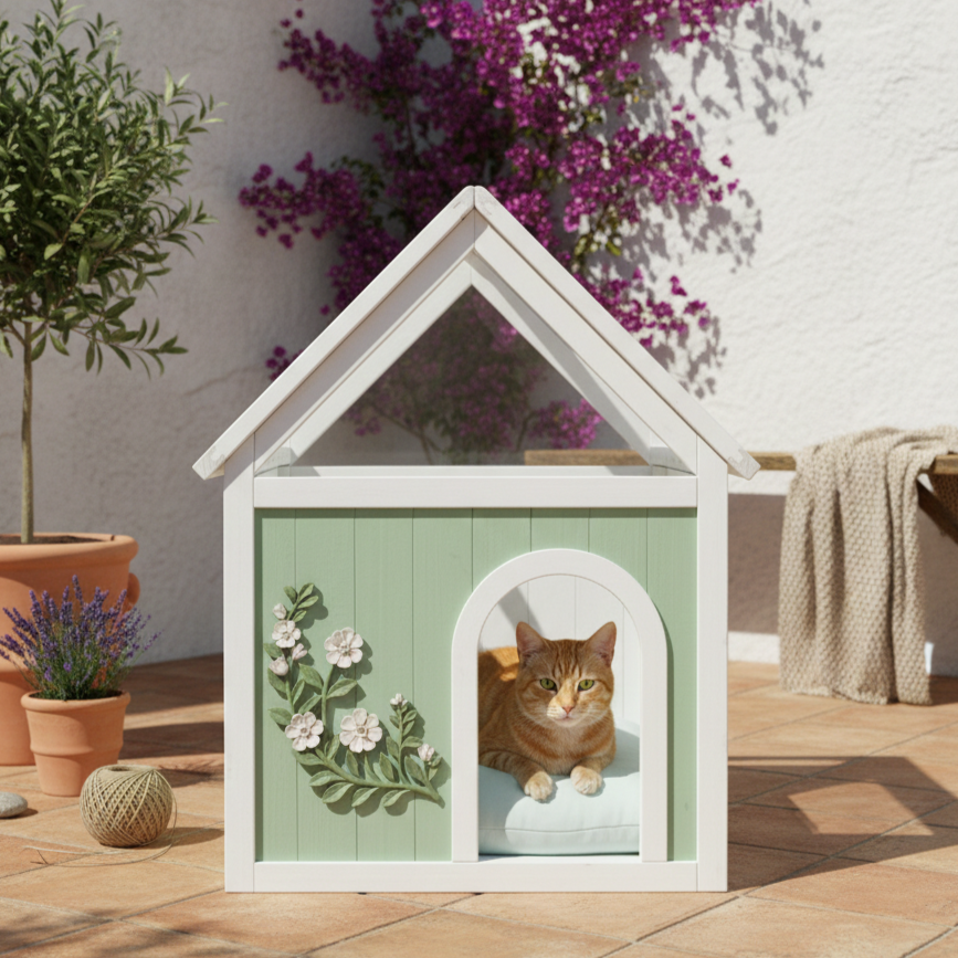 SAGE Cèdre certifié FSC Maison de chat intérieure avec toit en acrylique clair – Maison de chat en bois pour S