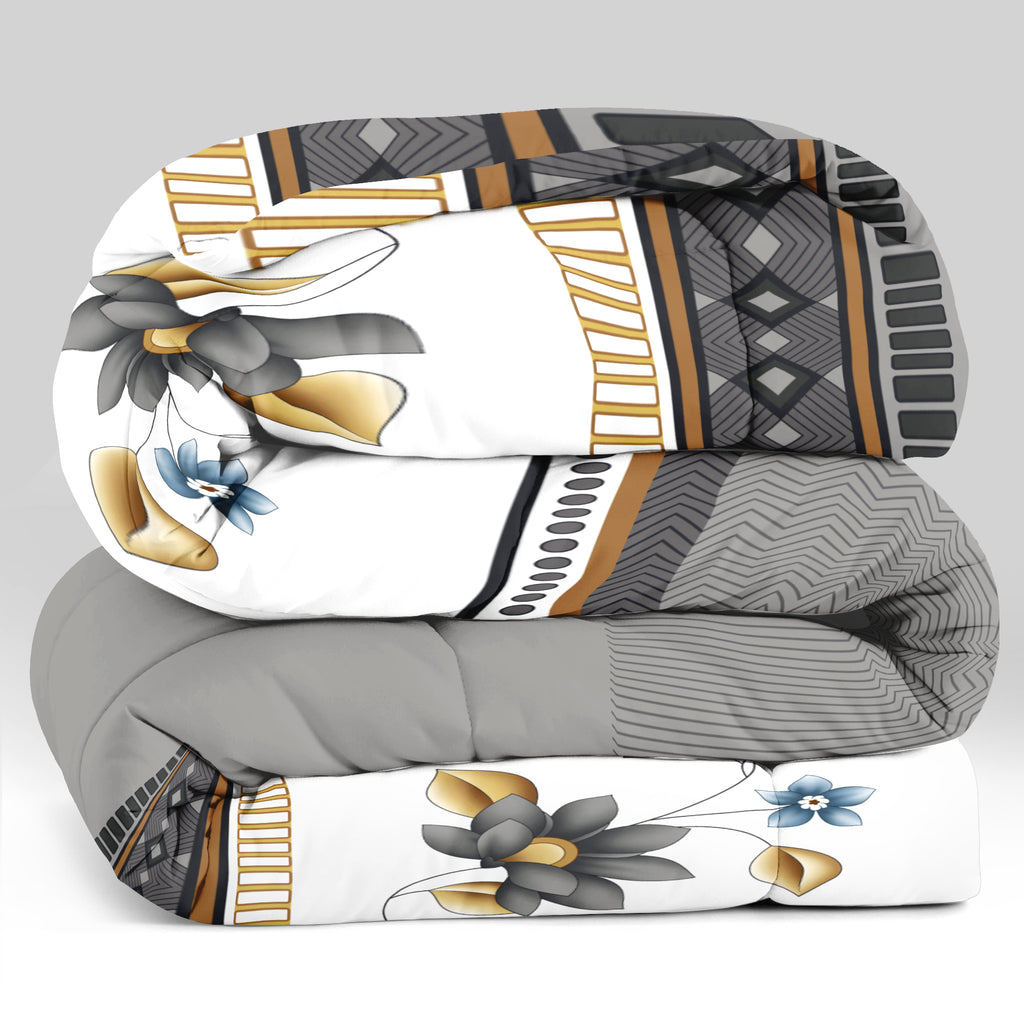 Ensemble de literie 4 piece gris et blanc de couette florale pour la Reine