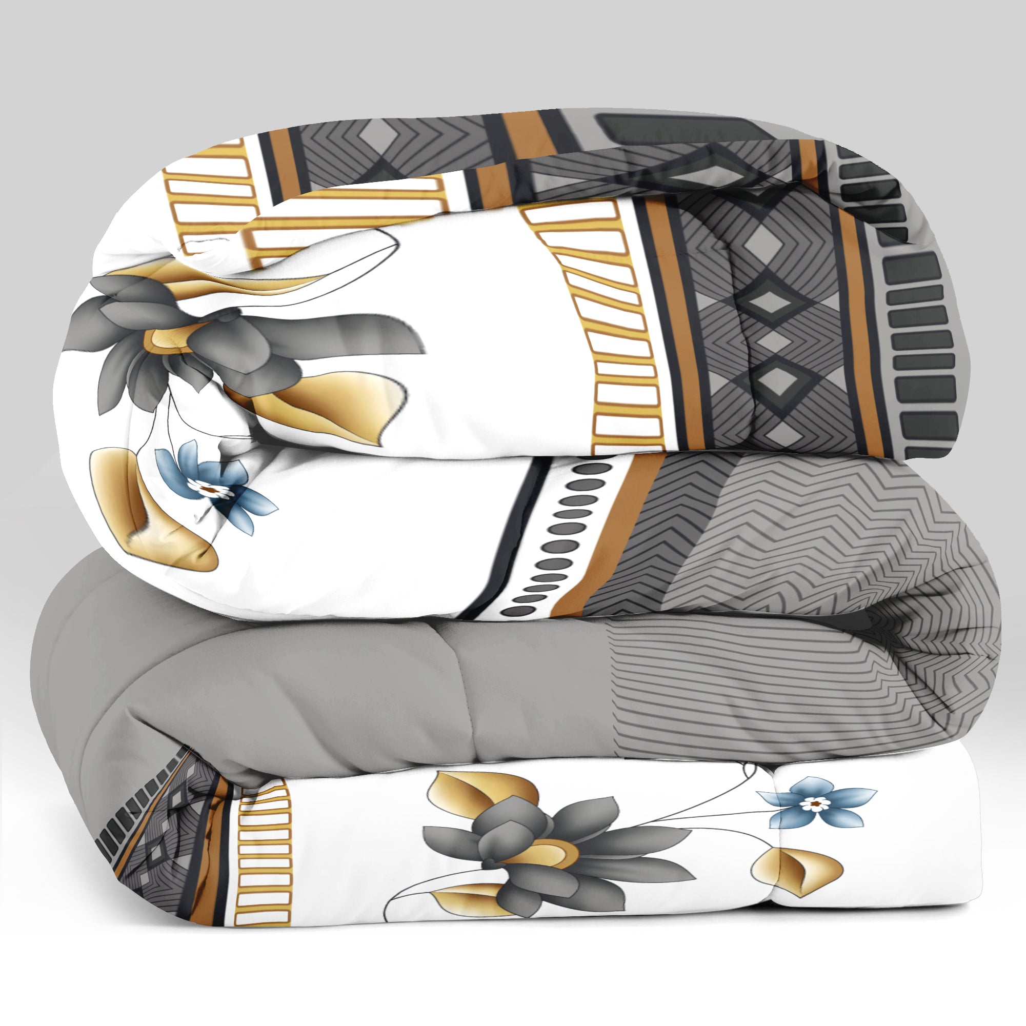 Ensemble de literie 4 piece gris et blanc de couette florale pour la Reine