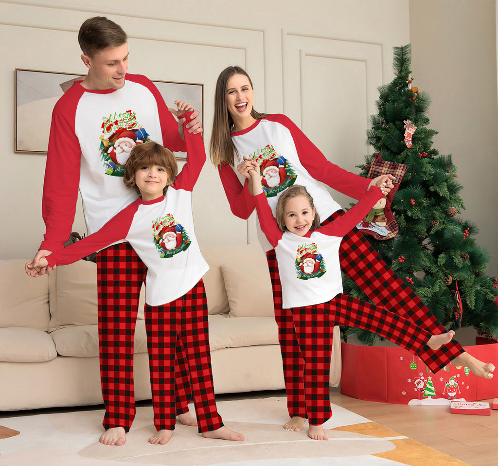 Ensemble de vêtements parents-enfants de Noël manches longues T-Shirt Plaid Pantalons de famille