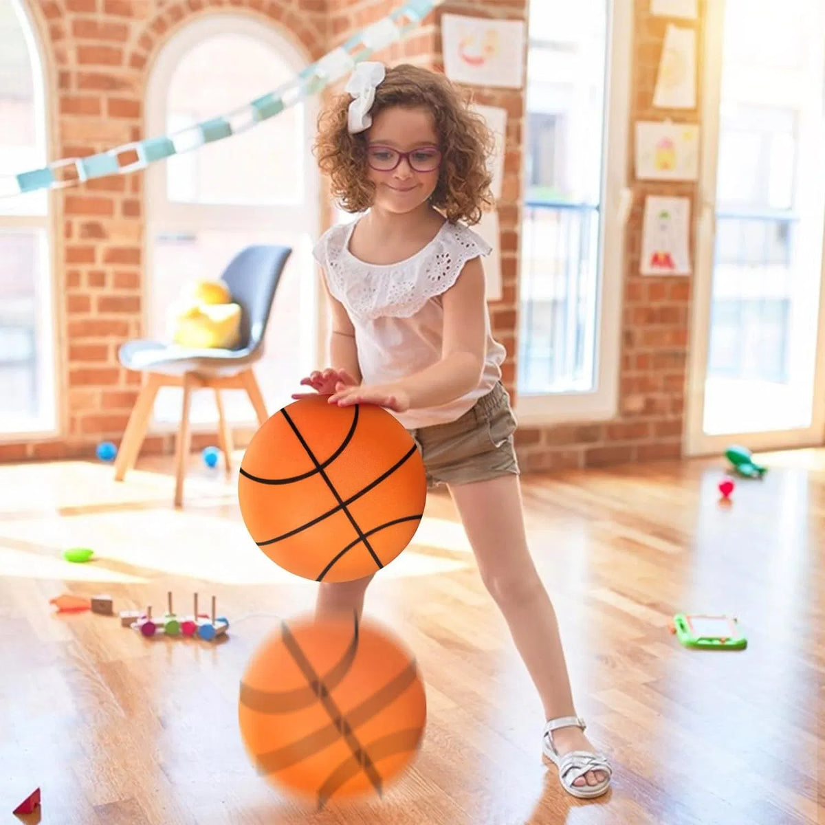 Basketball silencieux Mousse Bouncing Basketball silencieux Sans revêtement Haute Densité Mousse Ball Intérieur L