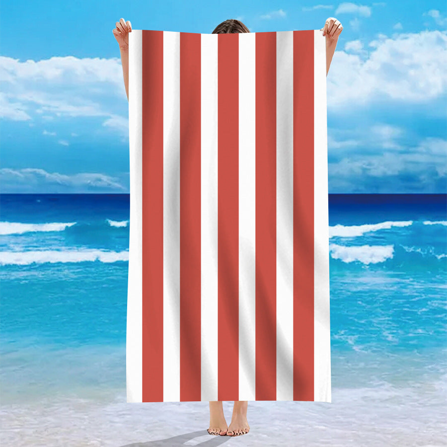 Velours à face unique Personnalisé modèle rayé Serviette de bain de plage Microfibre