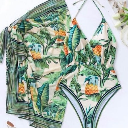 Triangulaire Sexy Un-Piece Tropical Imprimer Maillot de bain Femmes Ensemble à deux pièces