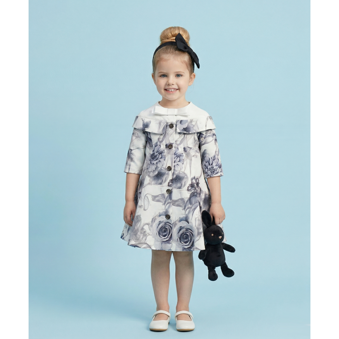 Filles Anniversaire Robe Princesse 1-7Y Gris Floral Party Robe Fleur Fille Mariage